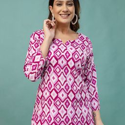 FERANOID Floral Printed V-Neck Pure Cotton Kurti-image-95