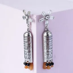 Shrim jewels Brass-Plated Artificial Beaded Oxidised Floral Shaped Drop Earrings-picture-31