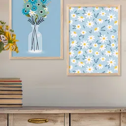 Kotart Brown & Blue 2 Pieces Floral Printed Wooden Wall Arts-picture-0