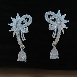 JYONA Silver Plated Cubic Zirconia Studded Contemporary Drop Earrings-image-20