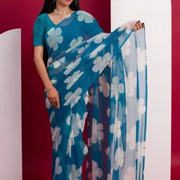 KCPC BANDHANI Teal Pure Georgette Sarees-picture-42