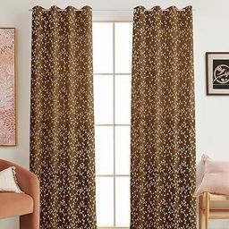 Banchmark Home Furnishings Brown & Gold-Toned Set of 2 Floral Black Out Window Curtain-image-33