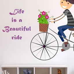 LANSTICK Black & Pink Couple With Cycle Printed Self-Adhesive WallStickers-image-87