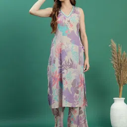 Ramas Floral Embroidered Mirror Work Kurta with Palazzo-56