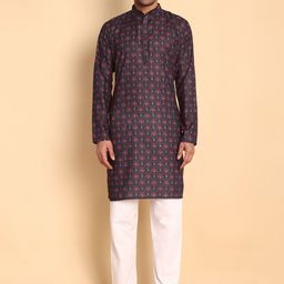 Vardha Floral Printed Mandarin Collar Cotton Straight Kurta-image-11