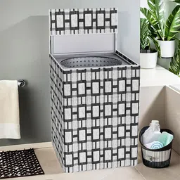 Kuber Industries Grey & Black Checked Light Weight Top Load Washing Machine Cover-9