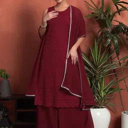 Shopping Queen Women Embroidered Regular Sequinned Kurta with Palazzos & With Dupatta-17