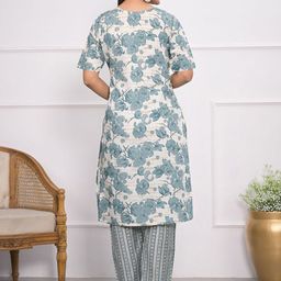 Meena Bazaar Floral Printed V Neck Thread Work Kurta With Trousers & Dupatta image 2