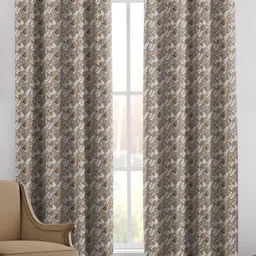 Trance Home Linen Grey & White 2 Pieces Floral Printed Cotton Door Curtains-picture-25