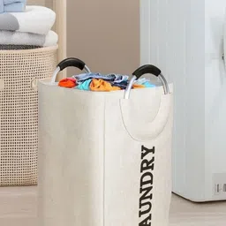 Stylista Beige Durable & Foldable Laundry Bag with metallic Handle-38