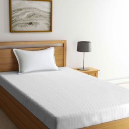 Aura White Striped 350 TC Single Bedsheet Set 2.15 m x 1.50 m-image-49