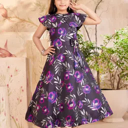 BAESD Girls Floral Printed Round Neck Maxi Gown Dress-picture-1