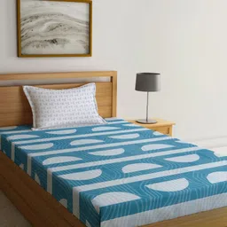 Myntra Elegant Homes Blue & White Printed 300 TC Single Bedsheet Set 2.20 m x 1.50 m-image-71