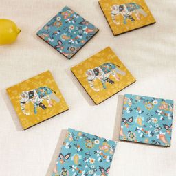 Chumbak Yellow & Green Set Of 6 Pixel Paisley Wooden Coasters-30