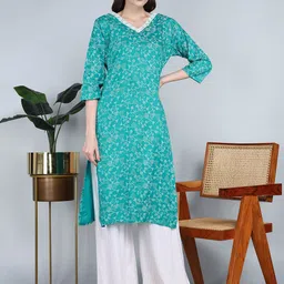 Tviksha Fashion Floral Printed Thread Work V-Neck Straight Kurta-image-73