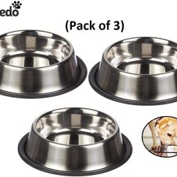 Dog Bowl (Pack of 3) Super Premium Anti Skid Scratch Proof Bowl Round (750 ml) Steel Pet Bowl-22