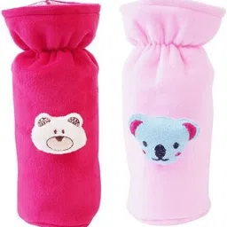 Soft Plush Stretchable Baby Feeding Bottle Cover Easy to Hold Strap With Cute Animated Cartoon|Suitable for 130-250 Ml Feeding Bottle(Dark Pink-Light Pink)-image-87