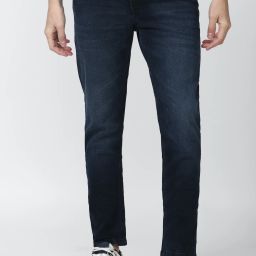 Men Tapered Fit Mid Rise Dark Blue Jeans-image-15