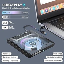wefly External CD DVD +/-RW Drive, CD Burner with SD Card Reader and USB 3.0+2.0+Type-C Input Ports, Portable CD-ROM DVD Player Optical Disk Drive for Laptop PC Windows 11/10/8/7, Linux, Ma-c OS image 3