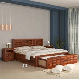 woodenmood Diamond Box and Drawers Storage Queen Bed in Honey Finish-picture-7