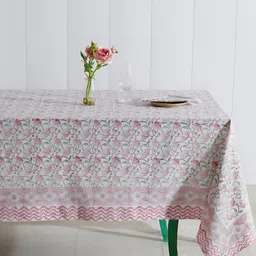 HANDICRAFT PALACE White & Red 9 Pieces Floral Cotton Rectangle Table Cover-image-87