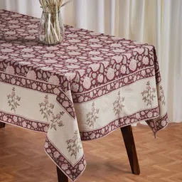 Fabindia Ayira Maroon & Brown Block Printed Cotton 8 Seater Table Cover-28