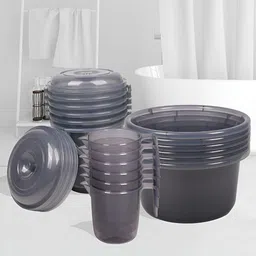 Kuber Industries Grey 18 Pieces Tub With Bucket & Mug-11