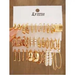 Jewels Galaxy Gold Plated Pearl Stylish Hoop Earrings Set of 18-picture-43