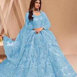 Aika Embroidered Thread Work Net Semi-Stitched Lehenga & Unstitched Blouse With Dupatta image 4