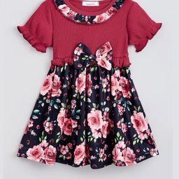 Hopscotch Girls Floral Print Puff Sleeve Fit & Flare Frock-picture-17
