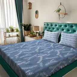 KLOTTHE Blue & White Floral Printed 300 TC King Bedsheet Set 2.5 m x 2.25 m-image-62