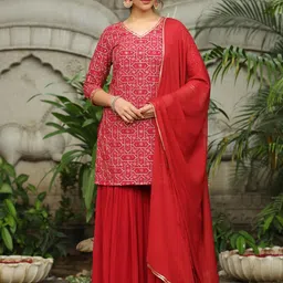 KALINI Women Floral Embroidered Kurta with Sharara & Dupatta-picture-57