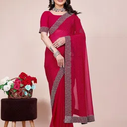 K 5 Fashion Women Embellished Beads and Stones Pure Georgette Saree-picture-30