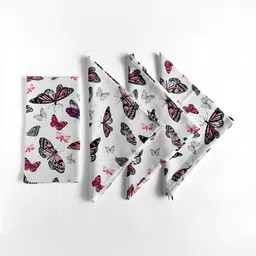 Vargottam White & Pink 12 Pieces Printed Cotton Reusable & Disposable Table Napkins-0