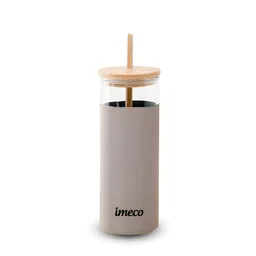 IMECO Grey Glass Single Wall Vacuum Water Tumbler With Bamboo Lid & Straw 450ml-image-20