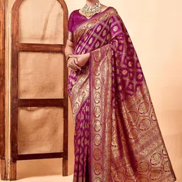 SHOP DROP Ethnic Motifs Woven Design Zari Pure Silk Banarasi Saree-image-82