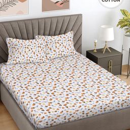 FABINALIV Brown & Off White Floral Printed 300 TC Cotton King Bedsheet Set 2.50 m x 2.25 m-43