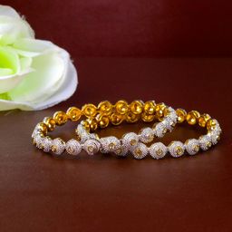 Zevarly Set Of 2 Gold-Plated CZ Studded Bangles-6