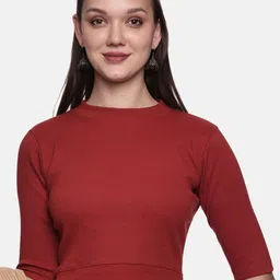 NOT YET by us Women Round Neck Ribbed Stretchable Saree Blouse-image-42