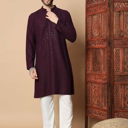 GLITO Men Ethnic Motifs Embroidered Regular Sequinned Kurta with Pyjamas image 1