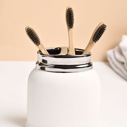 MARKET99 White & Silver-Toned Ceramic Toothbrush Holder-28