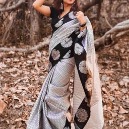 CaniBani Grey Silk Blend Banarasi Sarees-picture-14