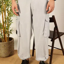 Thomas Scott Men Grey Classic Loose Fit Regular Cargos Trousers-image-20