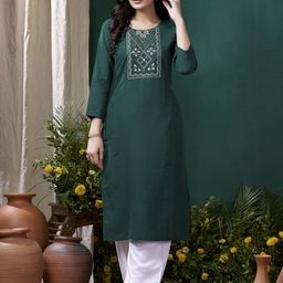 DIVASTRI Women Ethnic Motifs Embroidered Thread Work Pure Cotton Kurta Set-image-87