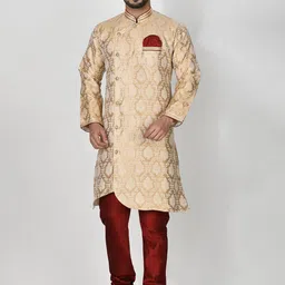 RANAK Men Ethnic Motifs Flared Sleeves Thread Work Jacquard Kurta-image-33