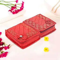 Kuber Industries Maroon & Gold Toned 2 Pcs Self Design Jewellery Organiser-48