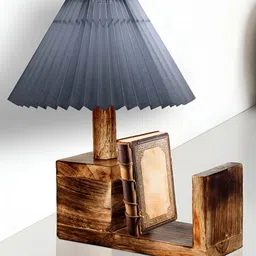 Homesake Grey Textured Wood Industrial Frusturical Shaped Table Lamp with Bulb-image-34