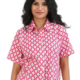 30 Looks Women Geometric Print Cotton Shirt Style Crop Top-image-55