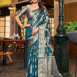 Mitera Ethnic Motifs Zari Organza Banarasi Saree-picture-53