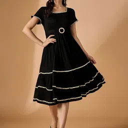 Azira Square Neck Belted Fit & Flare Tiered Dress-picture-36